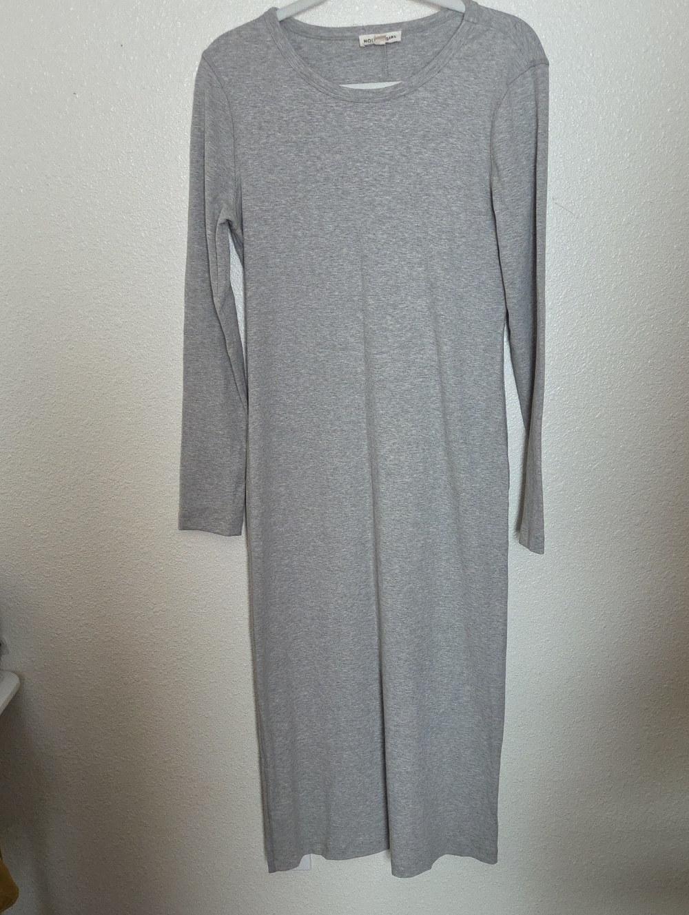 Long-Sleeve Heather Gray Midi Dress - Classic Crewneck Size Large